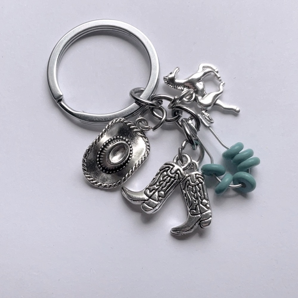 ⬛️Brand New Silver & Turquoise Western Keychain Bag Charm With Miniature Charms